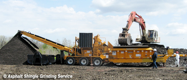 Recycling tear-off shingles and waste shingles from Asphalt Shingle Grinding.